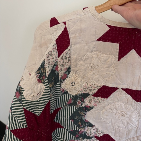 Hand Crafted Quilted Patchwork Jacket in Cream and Burgundy - Picture 11 of 16
